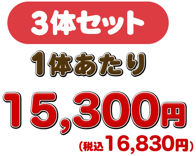 3体セットは1体あたり10,800円(税抜)
