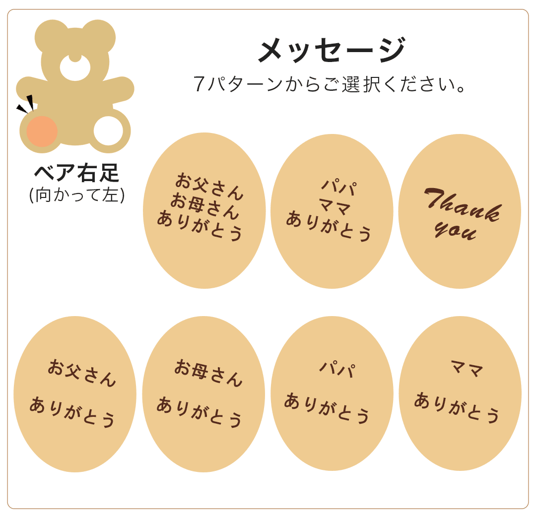 ベア右足のメッセージは7パターンから選べます