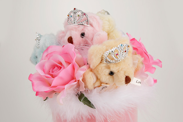 くまブーケ自立型：パステルローズ