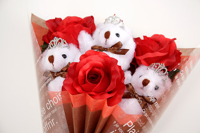 チビ束：スカーレット（赤色のバラの造花3本付き）