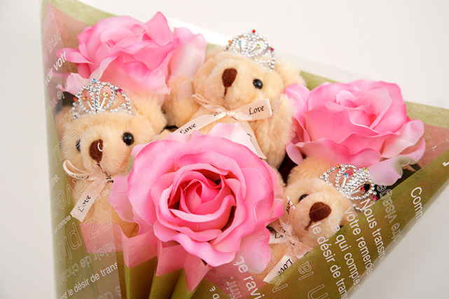 チビ束：シトラス（ピンク色のバラの造花3本付き）