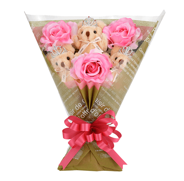 チビ束：シトラス（ピンク色のバラの造花3本付き）