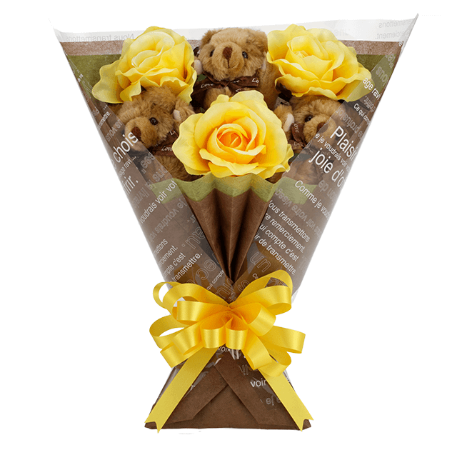 チビ束：ショコラ（黄色のバラの造花3本付き）