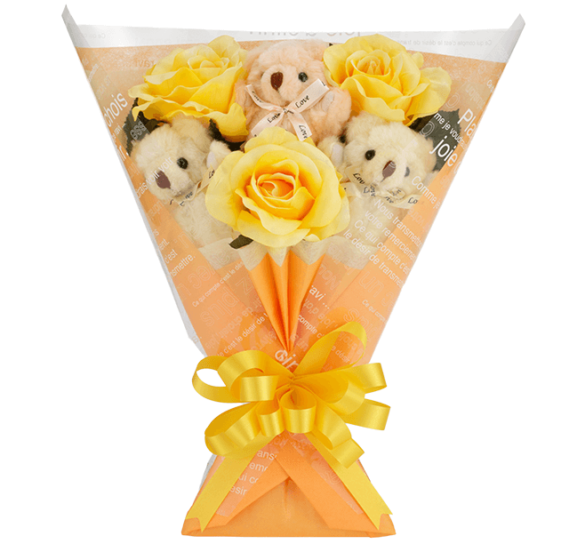 チビ束：シナモン（黄色のバラの造花3本付き）