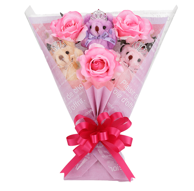 チビ束：セシル（ピンク色のバラの造花3本付き）