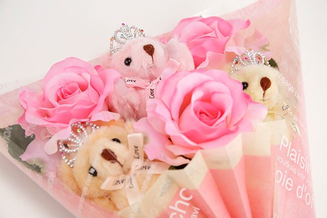 チビ束：アリス（ピンク色のバラの造花3本付き）