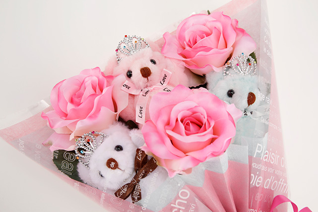 チビ束：エレナ（ピンク色のバラの造花3本付き）