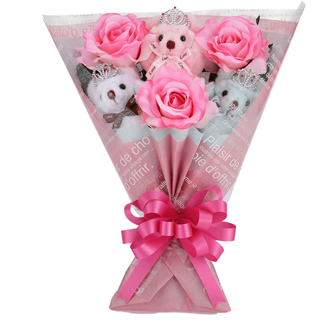 チビ束：エレナ（ピンク色のバラの造花3本付き）