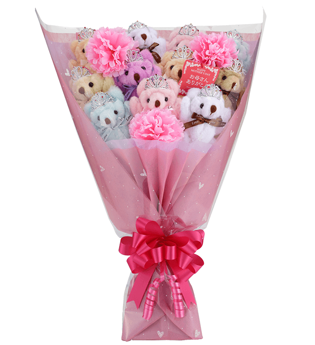 母の日用くまブーケ：チェリッシュカーネーション
