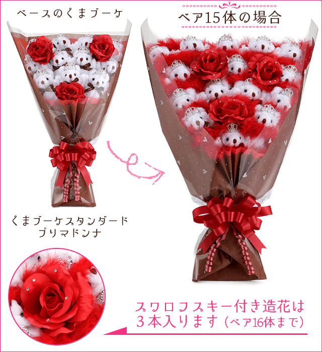 デラックスくまブーケ15本の場合