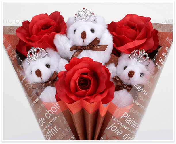 ちび束：スカーレット（赤色のバラの造花3本付き）