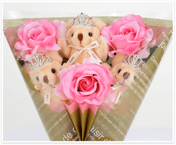 ちび束：シトラス（ピンク色のバラの造花3本付き）