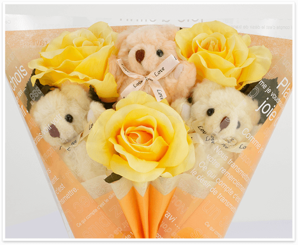 ちび束：シナモン（黃色のバラの造花3本付き）