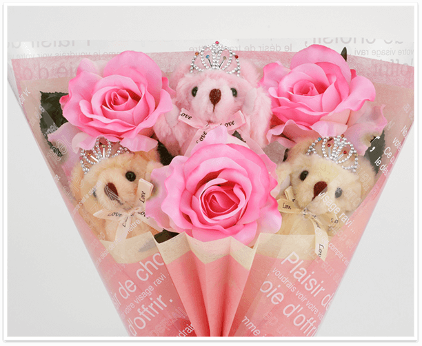 ちび束：アリス（ピンク色のバラの造花3本付き）