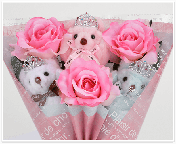 ちび束：エレナ（ピンク色のバラの造花3本付き）