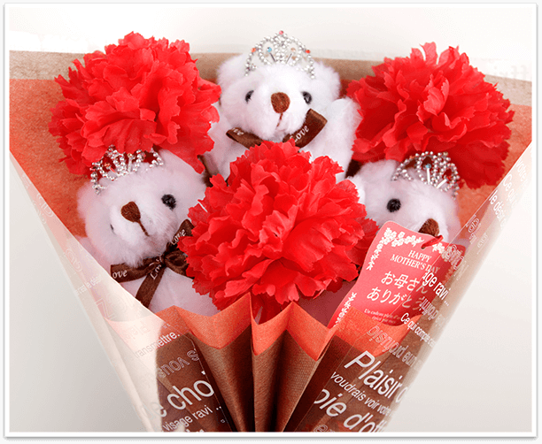 ちび束：スイートカーネーション（赤色のカーネーションの造花3本付き）