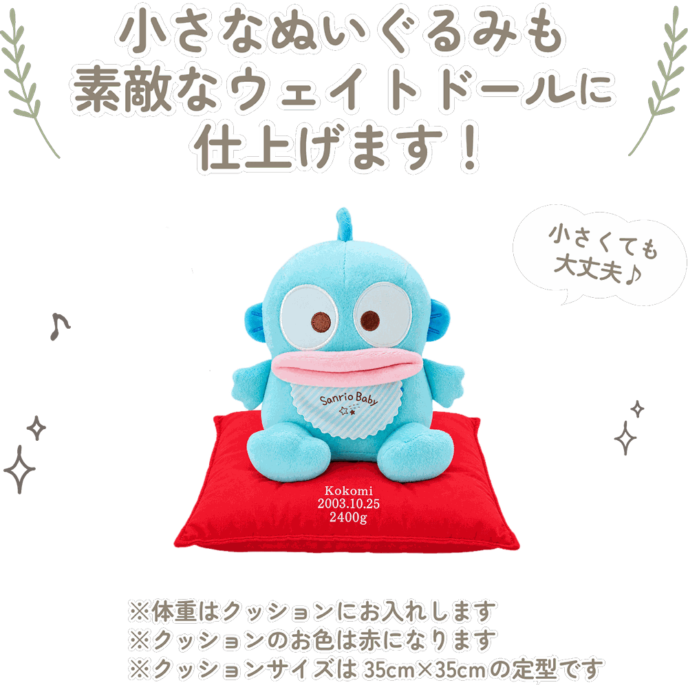 ハンギョドンの小さなぬいぐるみも素敵なウェイトドールに仕上げます！