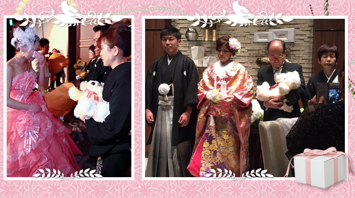 結婚式の披露宴で、ご両親に感謝を込めてサンクステディベアをプレゼント。