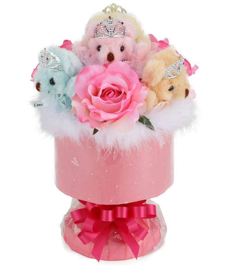 くま束（くまブーケ)自立型　パステルローズ