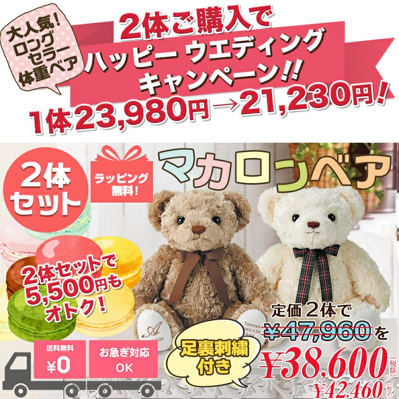 ウェイトベア人気ランキング4位!マカロンベア2体セット