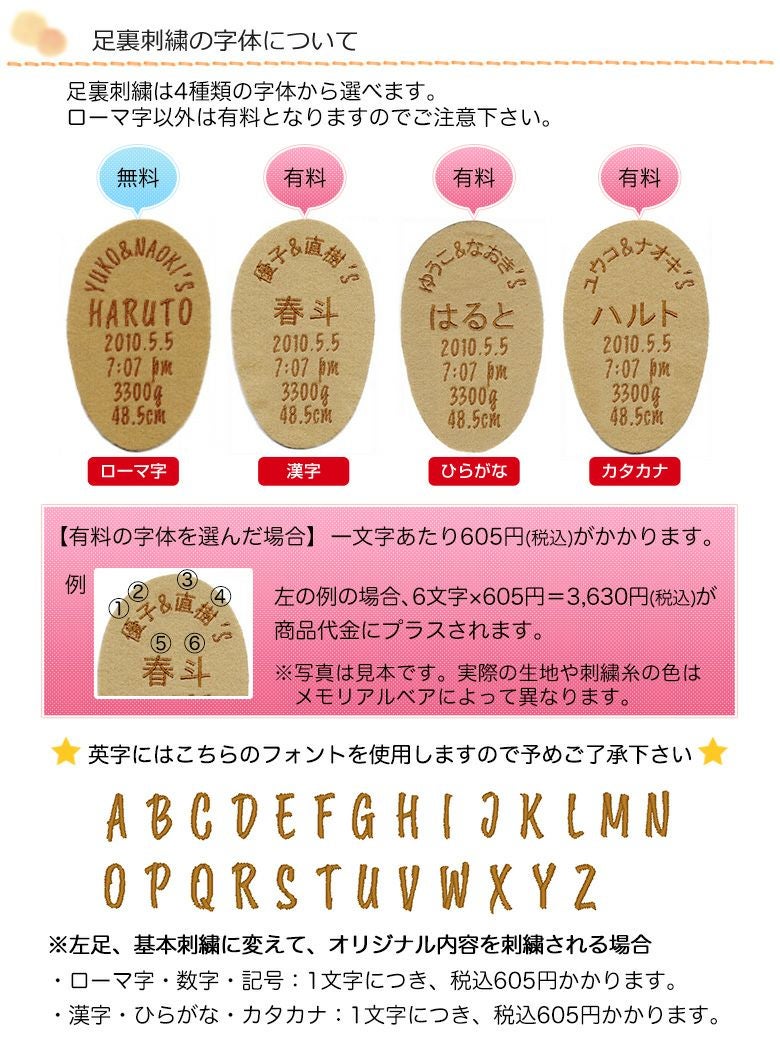 2021年限定メモリアルベア 秋冬モデルの足裏刺繍の字体