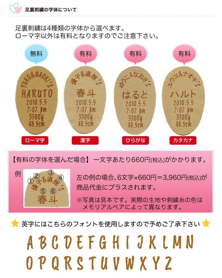 メモリアルベア マリアージュ クラシカルの足裏刺しゅう