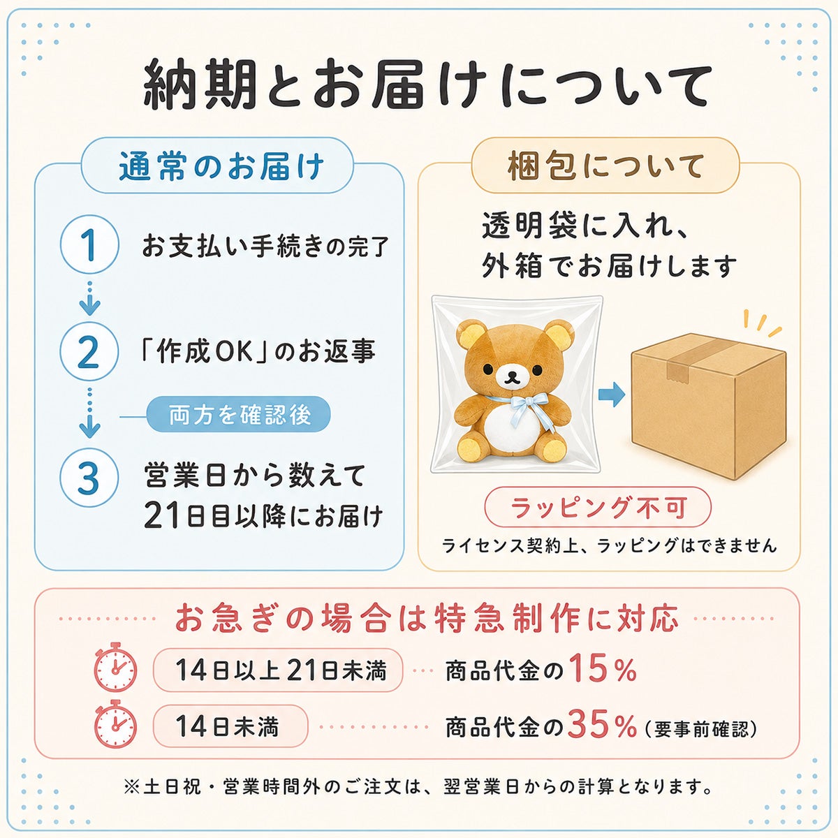 リラックマ ウェイトドール 納期とお届けについて