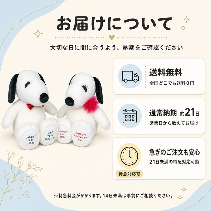 スヌーピー ウェイトドール ベーシックのお届けについて