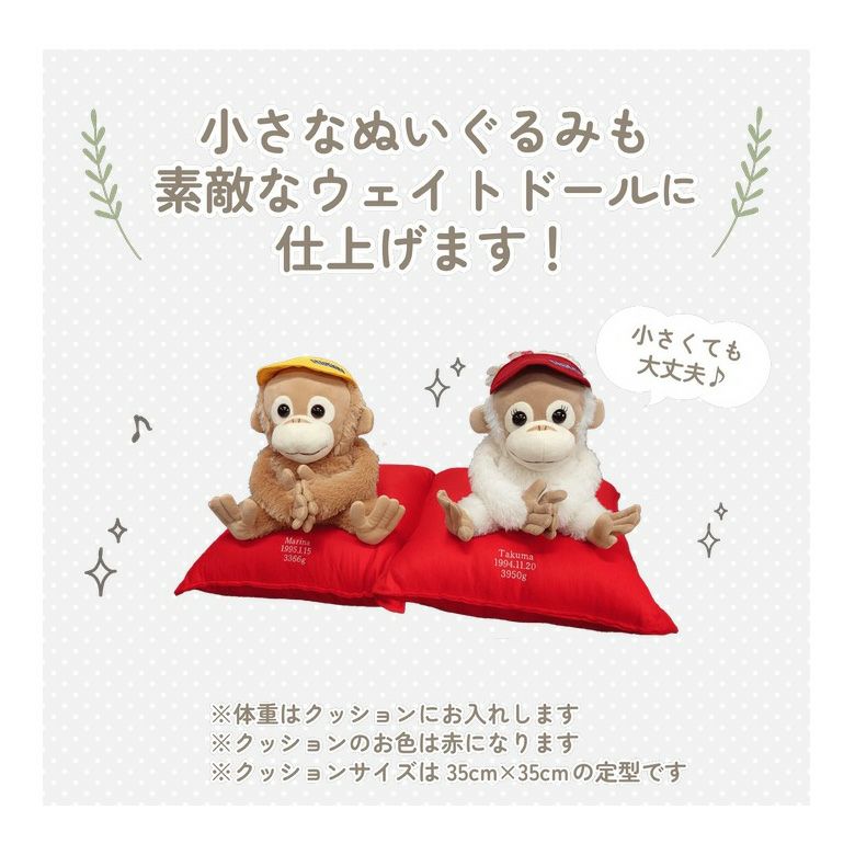 ベイビーココ＆ナツの小さなぬいぐるみも素敵なウェイトドールに仕上げます