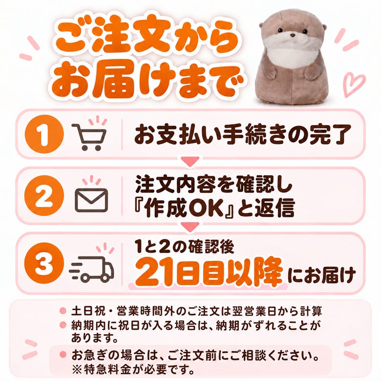 カワウソうそやん ウェイトドール ご注文からお届けまで（21日目以降）