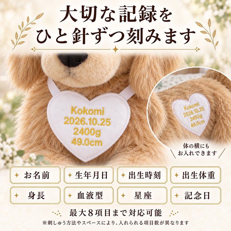 ゴールデンリトリバーのウェイトドール 刺しゅうできる項目