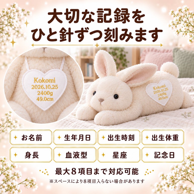 うさぎのウェイトドール 刺しゅうできる項目