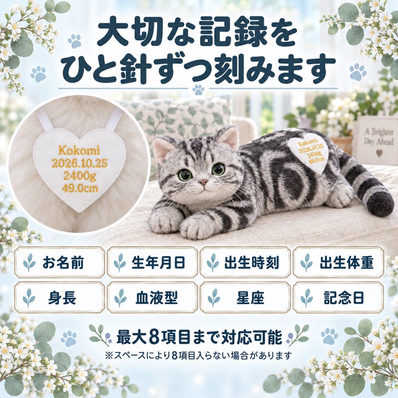 猫のウェイトドール 刺しゅうできる項目