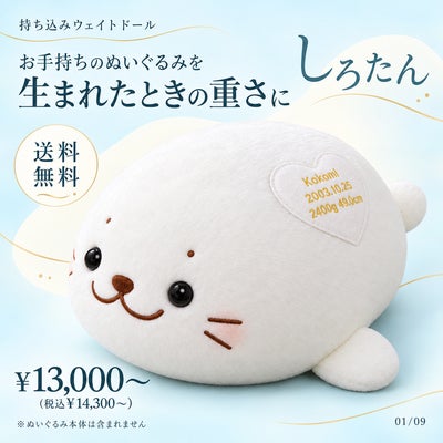 しろたんのウェイトドール お手持ちのぬいぐるみを生まれたときの重さに